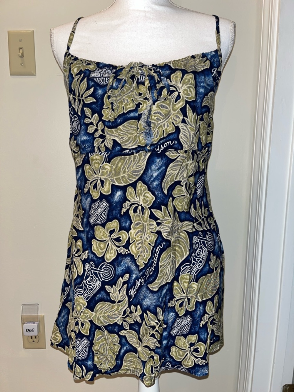 Harley-Davidson Navy and Olive Floral Spaghetti Strap Tank